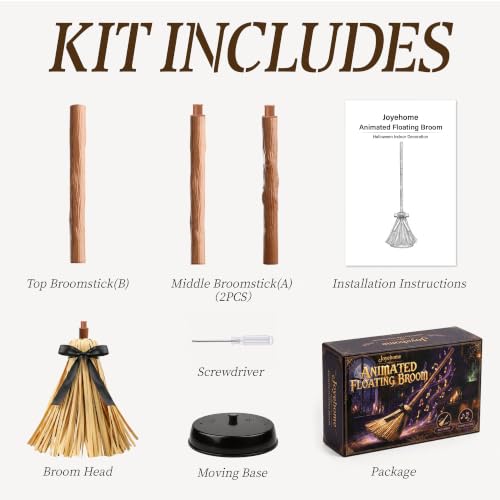 Joyehome Animated Floating Witch Broom - 49" Touch & Sound Activated Halloween Indoor Decoration