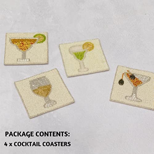 Folkulture Handmade Boho Cocktail Drink Coasters Set of 4 - Table Decor & Bar Accessories
