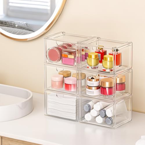 6-Pack Acrylic Stackable Storage Drawers Clear Makeup Organizer