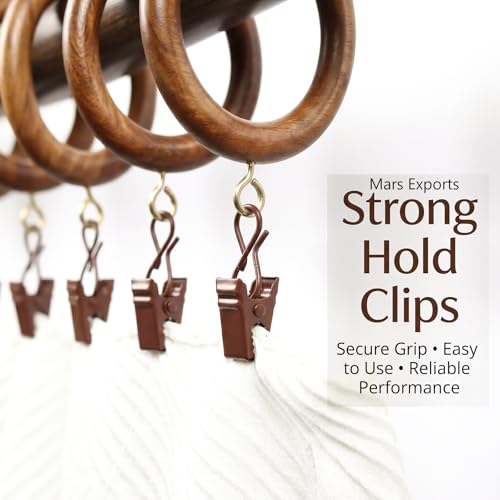 24 Pack Wooden Curtain Rings with Clips, 1.75-Inch Inner Diameter