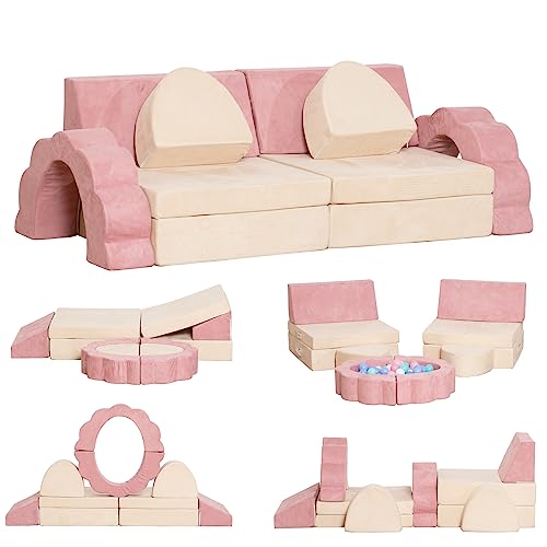 10-Piece Modular Kids Play Couch, Convertible Foam Toddler Sofa Set