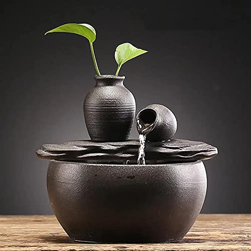 Black Ceramic Tabletop Water Fountain for Indoor Home & Office Decor