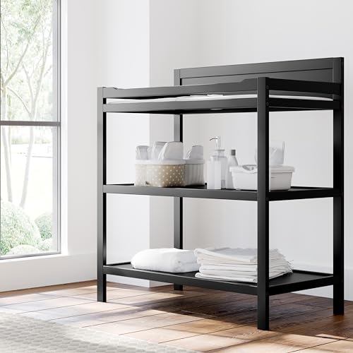 Alpine Nursery Changing Table with Storage Shelves and Changing Pad, Black