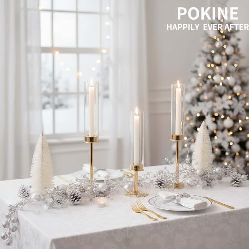 POKINE Gold 6pcs Taper Candle Holders Set – Varying Heights, Glass Candlestick Set