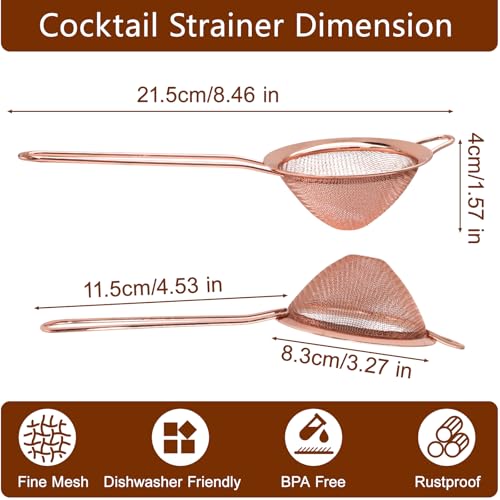 Auvotuis Rose Gold Fine Mesh Stainless Steel Strainer - Small Kitchen Sieve