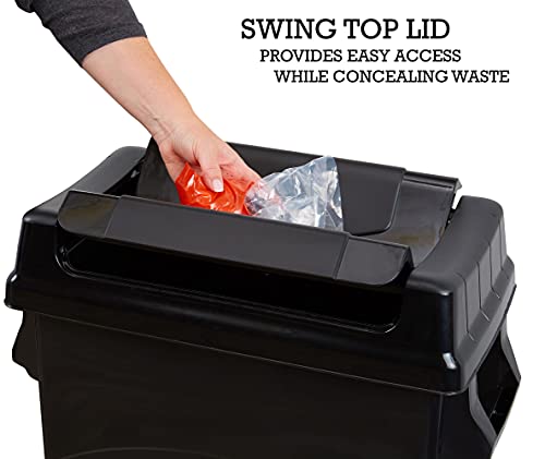 23-Gallon Slim Trash Can with Swing Lid, Black Plastic