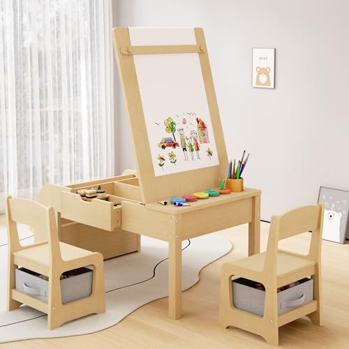 5-in-1 Kids Art Table and Chair Set with Convertible Easel and Storage