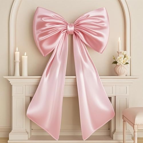 Giant Pink Satin Bow Wall Decor - 40x24 Oversized Coquette Room Decor