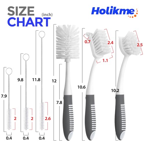 6-Piece Kitchen Dish Brush Set with Bottle, Pan & Straw Brushes (Gray)