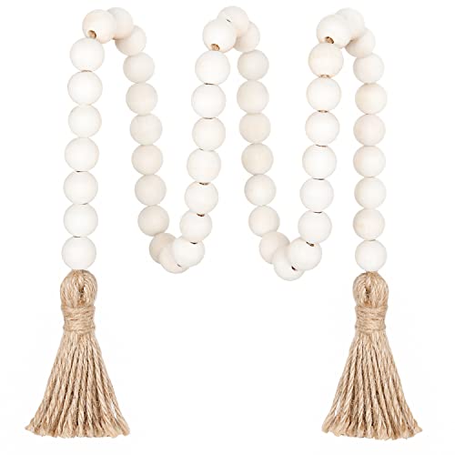 39-Inch Wood Bead Garland with Tassels, Farmhouse Boho Home Decor