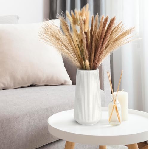 White Ceramic Flower Vase - Modern Minimalist Table Decor for Pampas Grass