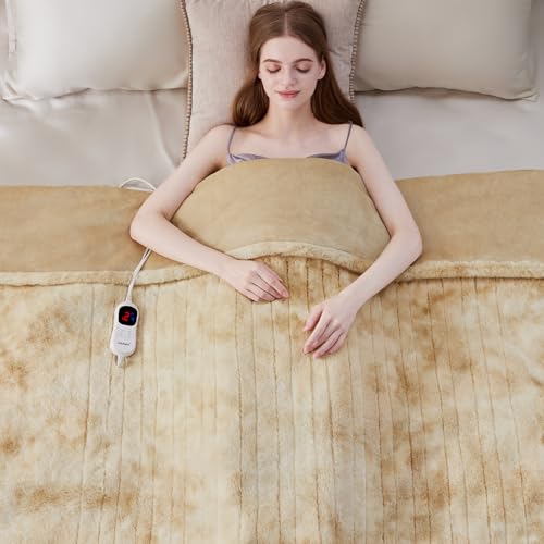 Electric Heated Blanket - Soft Faux Rabbit Fur Throw, 50"x60", 10 Heat Levels