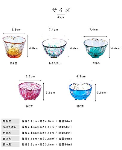 Aderia Tsugaru Biidoro 5-Piece Mini Glass Set - Assorted Japanese Seasonals