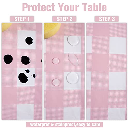 Pink Gingham Disposable Tablecloths 3-Pack - 54 x 108 Inch Checkered Party Cover