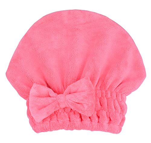 MAYOUTH Microfiber Hair Drying Cap with Bow-Knot Dark Grey & Rose Red 2-Pack