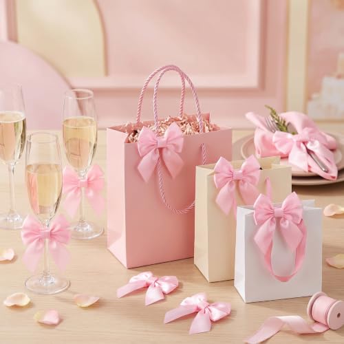 Pink Velvet Napkin Rings Set of 25 - Bow Design, 5.5 x 4.7 in, Wedding Table Decor
