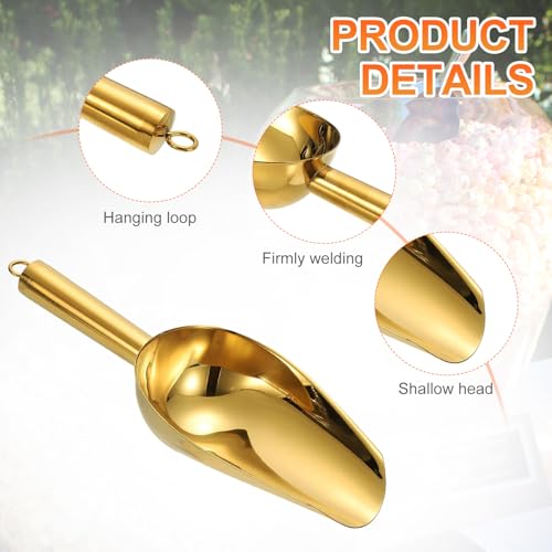 uxcell Gold Stainless Steel Ice Scoop 9.8" x 3.5" for Kitchen & Bar