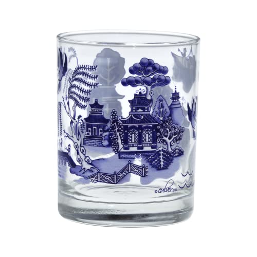 Blue Willow Double Old Fashioned Glasses Set - 13.5 Oz Lead-Free Tumblers