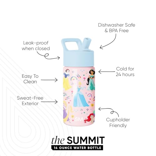 Simple Modern Disney Princess Kids Insulated Water Bottle 14oz with Straw