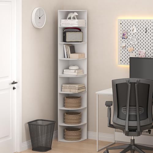 8-Tier Corner Bookshelf, Tall Narrow Storage Display Rack for Small Spaces