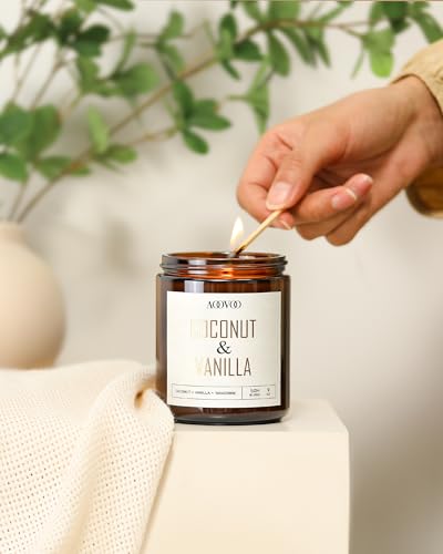 Coconut Vanilla Scented Soy Candle - 9 oz Natural Aromatherapy Jar Candle