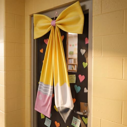 Giant Pencil Bow Classroom Decor - 42x24 Inch Back to School Hanging Decor