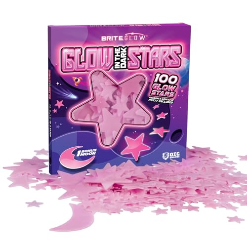 100-Piece Pink Glow in the Dark Ceiling Stars with Moon for Kids Bedroom