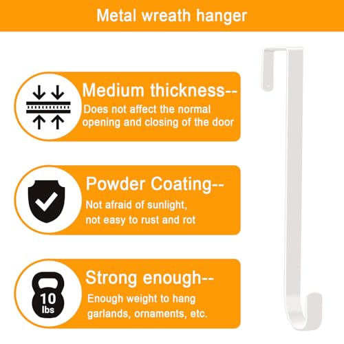 15 Inch Over the Door Wreath Hanger - Heavy Duty Metal Door Hook (White)