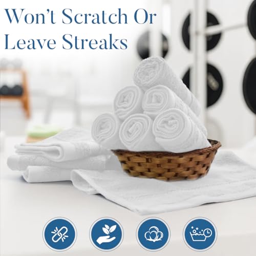 White Cotton Face Towels 12x12in Pack of 12 - Soft, Absorbent Reusable Washcloths for Bathroom, Spa & Gym - DAN RIVER