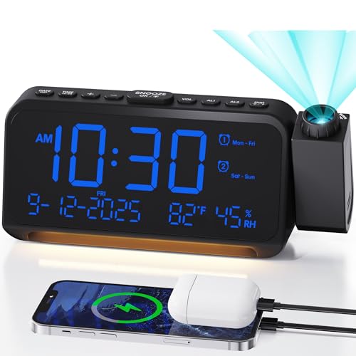 Digital Projection Alarm Clock for Bedroom, 118dB Loud for Heavy Sleepers