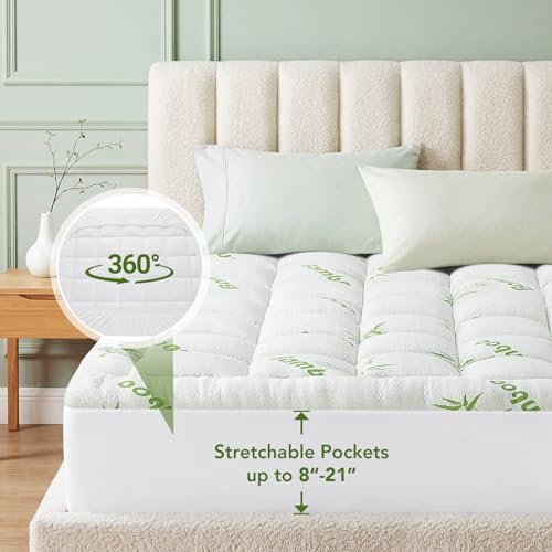 HYLEORY Queen Bamboo Mattress Topper - Extra Thick Cooling Pillow Top