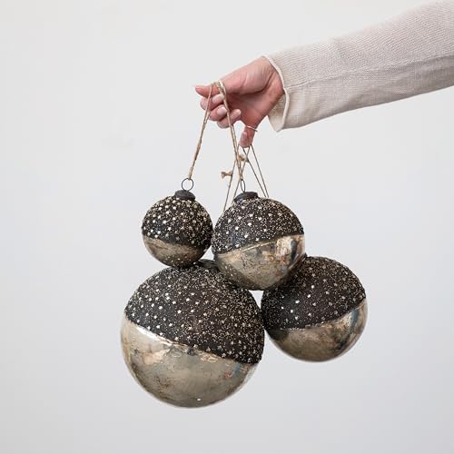 Large Mercury Glass Ornament with Stars - Dipped Bronze & Silver Finish, 8 Inch Holiday Decor