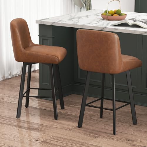 Set of 3 Swivel Counter Height Bar Stools, 26-Inch Upholstered Chairs