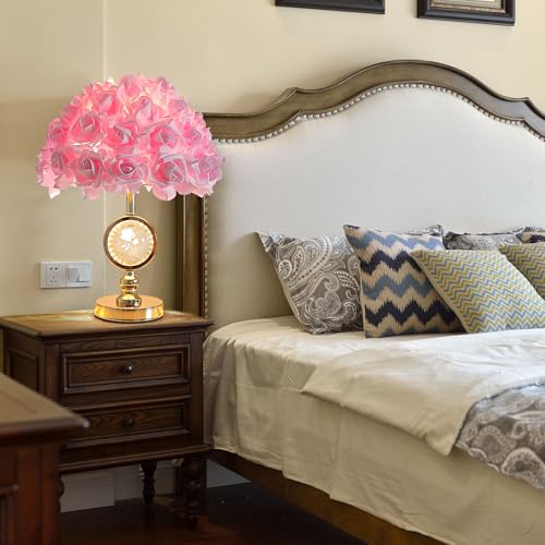 Pink Rose Flower Lamp with Crystal Ball - Modern Bedside Table Light for Girl Bedroom Decor