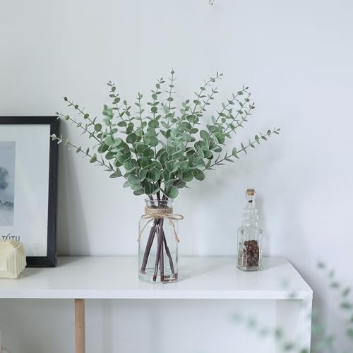 17.5-Inch Artificial Eucalyptus Stems in Glass Vase with Faux Water