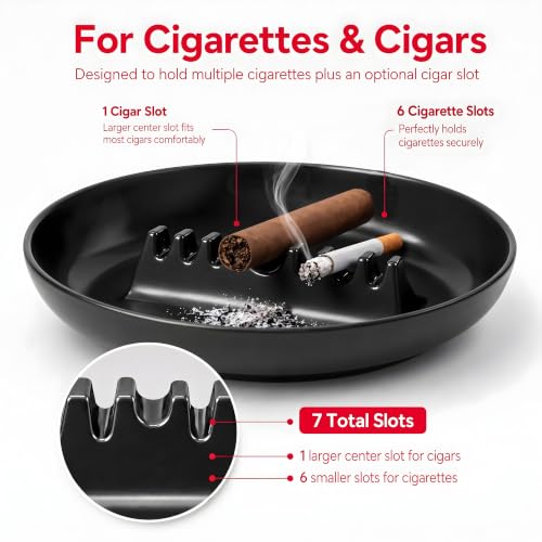 7-Inch Large Melamine Ashtrays - Pack of 4 Round Tabletop Trays