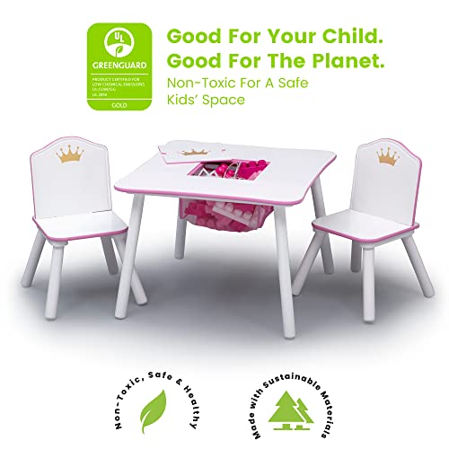 Kids Wood Table and 2-Chair Set with Storage - Princess Crown Design