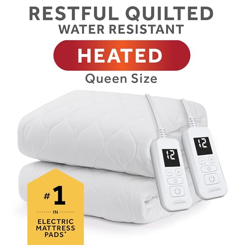 Electric Heated Mattress Pad - Water Resistant, Queen Size, 12 Heat Settings