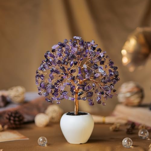 Amethyst Chakra Money Tree with Copper Wire, Feng Shui Desk Decor – Reikved