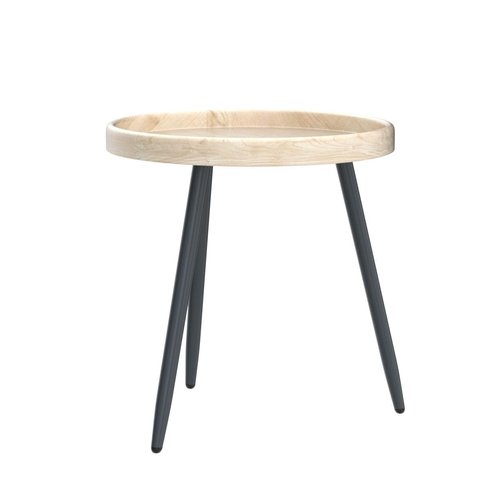 LITA Log Desktop Round Side End Table, Indoor Outdoor Wooden Tray Nightstand Table with Metal Stand for Living Room Bedroom Office Small Spaces (M)