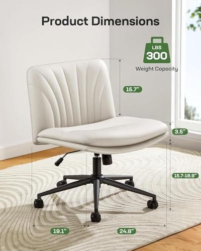Wide Armless Criss Cross Office Chair, PU Leather Desk Chair