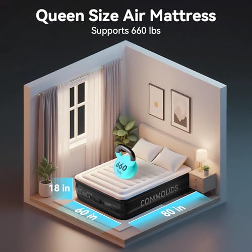 Queen Air Mattress with Rechargeable Pump - 18" Raised Inflatable Air Bed
