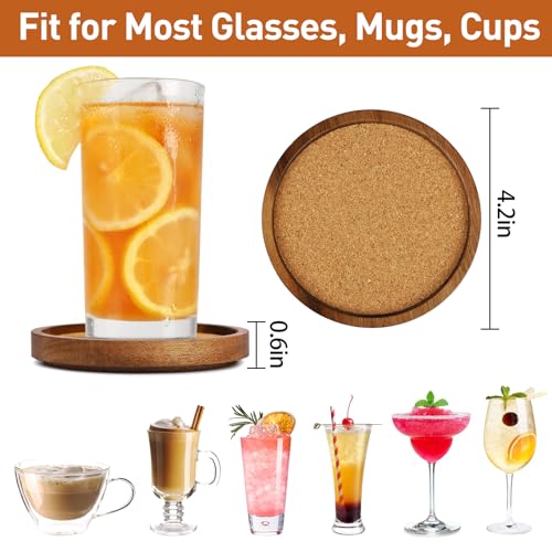Stackable Acacia Wood & Cork Coasters - 4.25 Inch Set of 4