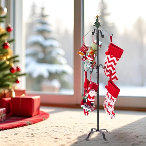 Christmas Stocking Holder Stand for Floor Metal 55“H with 8 Hooks