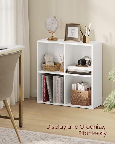 4-Compartment Cube Bookcase, Minimalist Open Storage Shelf in White