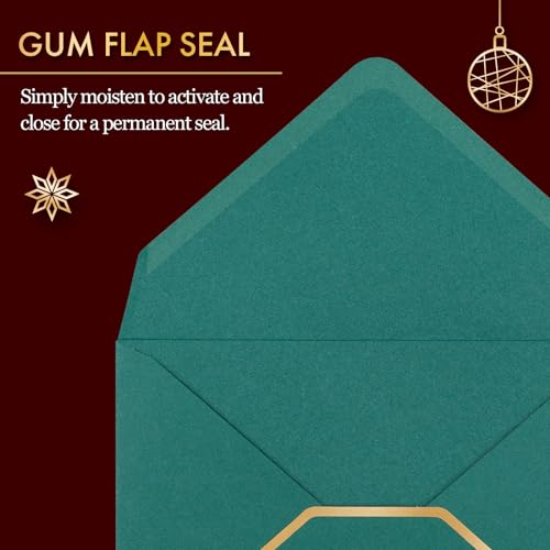 MATICAN 50-Pack A7 Invitation Envelopes with Gold Foil Borders, 5.25 x 7.25 in, Red & Green Christmas Colors