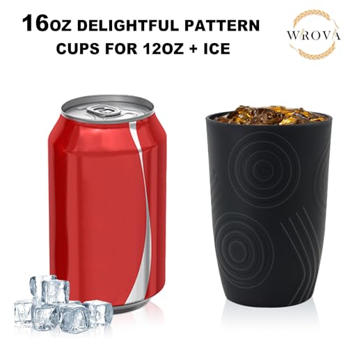 Wrova 16oz Wheat Straw Tumblers Set of 8 with Vibrant 6 Color & Etched Pattern