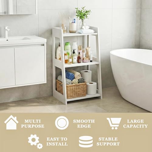 3-Tier Freestanding Ladder Shelf, Compact White PVC Storage Rack