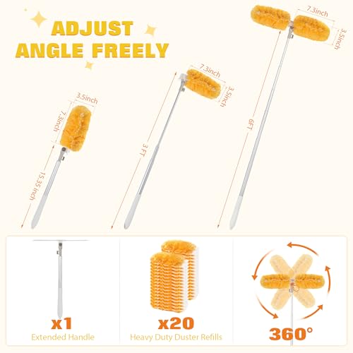 6 ft Extendable Microfiber Duster Kit with 20 Refill Pads & 360° Swivel Head
