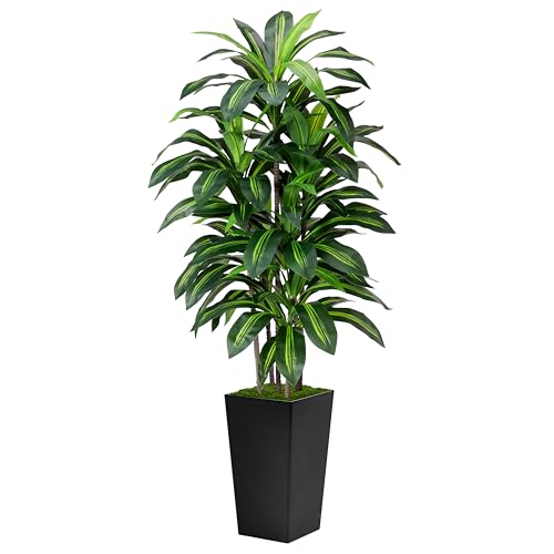 5FT Artificial Dracaena Tree with Black Planter - Faux Yucca Floor Plant